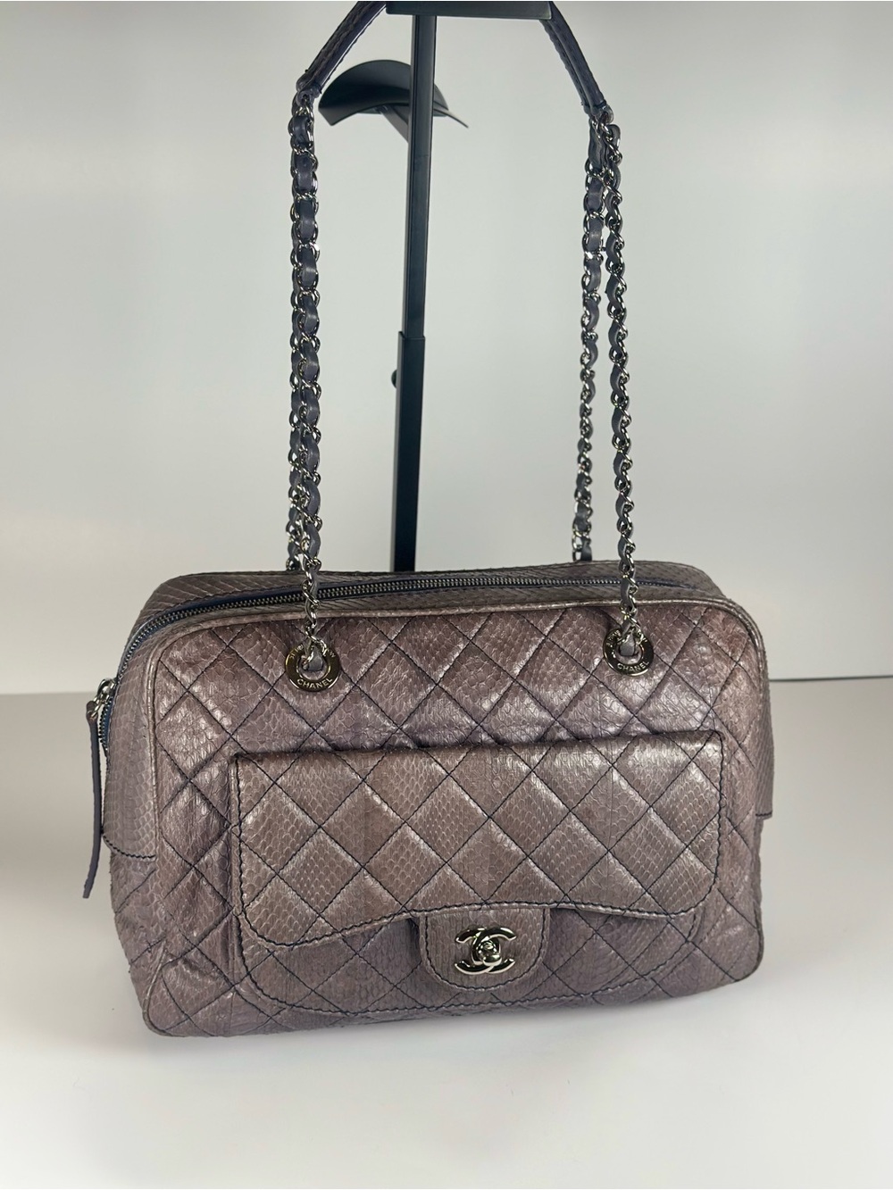 Authentic Python Chanel Metallic Large Shoulder Bag - Picture 2 of 16